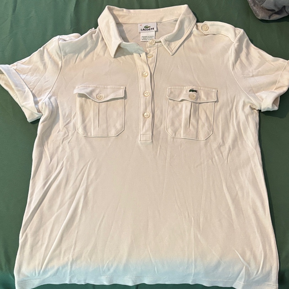 Lacoste Women's Cream Polo with Buttoned Pockets